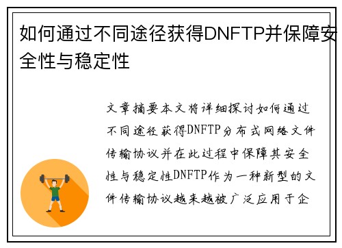 如何通过不同途径获得DNFTP并保障安全性与稳定性